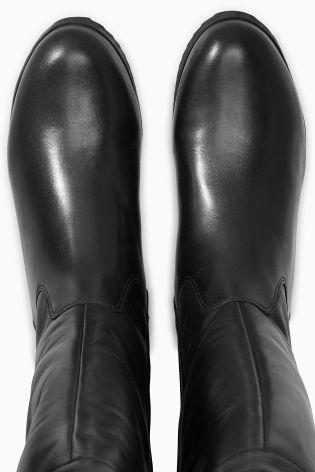 Black Casual Leather Wedge Boots